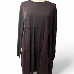 Zara brown long sleeve tiered dress